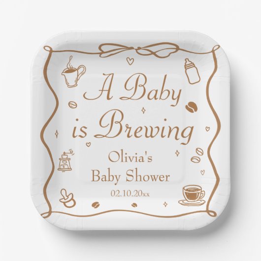 Assiettes En Carton Coffee A Baby is Brewing Baby Shower (Recto)