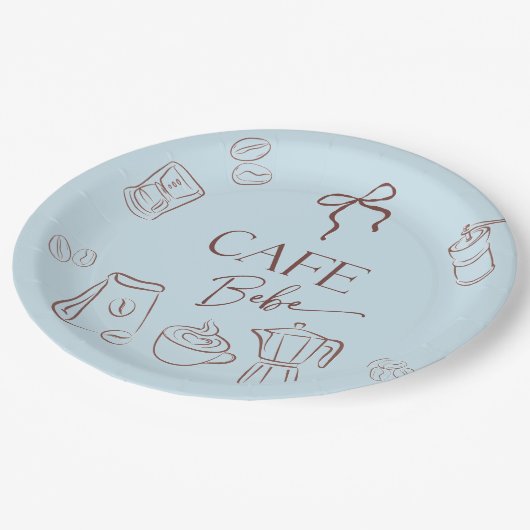 Assiettes En Carton Coffee Theme Blue Bow Cafe Bebe Boy Baby Shower (Angle)