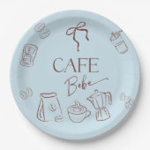 Assiettes En Carton Coffee Theme Blue Bow Cafe Bebe Boy Baby Shower (Devant)
