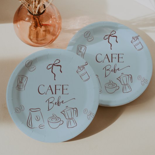 Assiettes En Carton Coffee Theme Blue Bow Cafe Bebe Boy Baby Shower