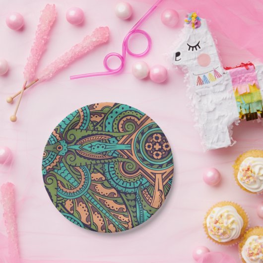 Assiettes En Carton Coiffeur Art nouveau turquoise abstrait (Fête)