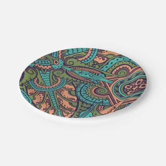 Assiettes En Carton Coiffeur Art nouveau turquoise abstrait (Angle)