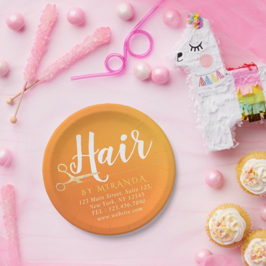 Assiettes En Carton Coiffeur Salon de Maquillage Chic Ciseaux Orange O (Fête)