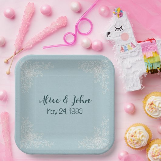 Assiettes En Carton Coins dentelle Mariage blanc (Fête)