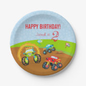 Assiettes En Carton Colful Birthday Boy Monster Trucks with Age (Devant)