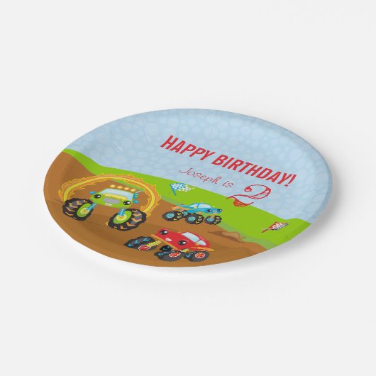 Assiettes En Carton Colful Birthday Boy Monster Trucks with Age (Angle)