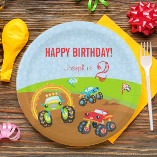 Assiettes En Carton Colful Birthday Boy Monster Trucks with Age