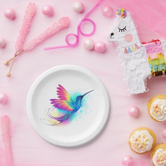 Assiettes En Carton Colibri arc-en-ciel exotique (Fête)