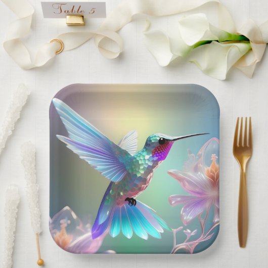 Assiettes En Carton Colibri en verre arc-en-ciel (Mariage)