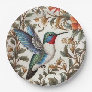 Assiettes En Carton Colibri en vol inspiré de William Morris