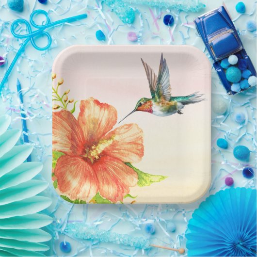 Assiettes En Carton Colibri et fleur d'Hibiscus (Fête)
