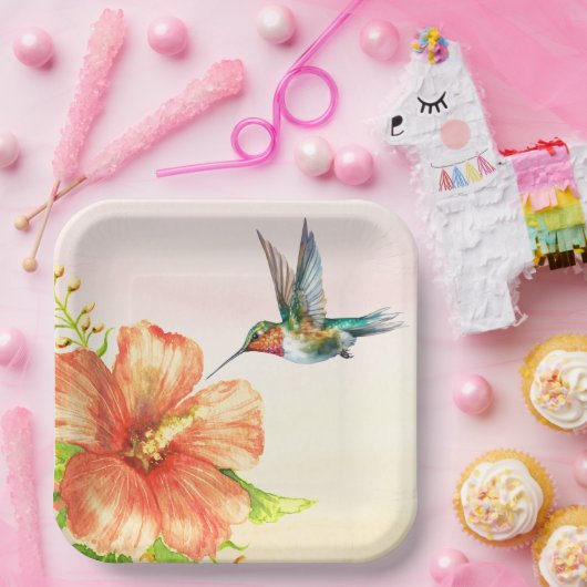 Assiettes En Carton Colibri et fleur d'Hibiscus (Fête)