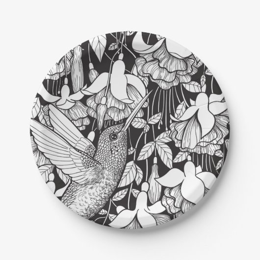 Assiettes En Carton Colibri et fuchsia (Devant)