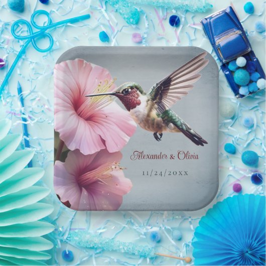 Assiettes En Carton Colibri et Mariage d'Hibiscus | Bleu (Fête)