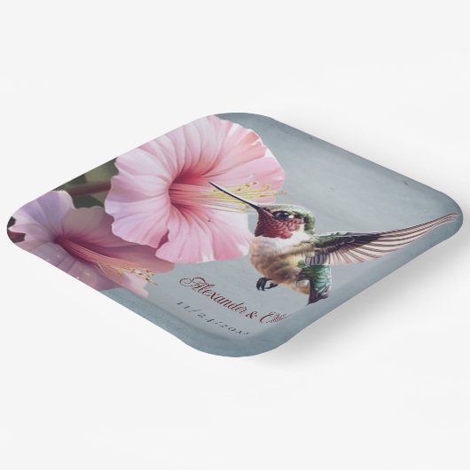 Assiettes En Carton Colibri et Mariage d'Hibiscus | Bleu (Angulaire)