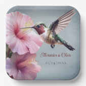 Assiettes En Carton Colibri et Mariage d'Hibiscus | Bleu (Recto)