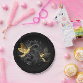 Assiettes En Carton Colibri noir et or (Fête)