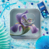 Assiettes En Carton Colibri Se Baigner Dans Une Fleur D'Iris (Fête)