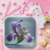 Assiettes En Carton Colibri Se Baigner Dans Une Fleur D'Iris (Fête)