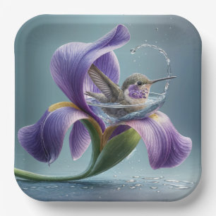 Assiettes En Carton Colibri Se Baigner Dans Une Fleur D'Iris