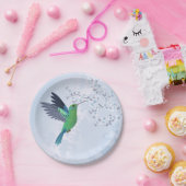 Assiettes En Carton Colibri Vert Avec Fleur De Cerisier Bleu (Fête)