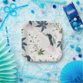 Assiettes En Carton Colibris et fleurs blanches. (Fête)