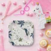 Assiettes En Carton Colibris et fleurs blanches. (Fête)