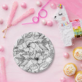 Assiettes En Carton Colibris et fleurs d'hibiscus b&w (Fête)