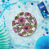 Assiettes En Carton Colibris et fleurs d'hibiscus roses (Fête)