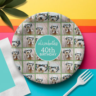 Assiettes En Carton Collage de 6 photos uniques - Joyeux Anniversaire