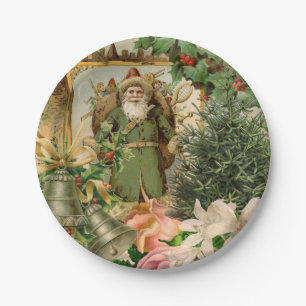 Assiettes En Carton Collage de Noël Père Noël vert de l'ancien monde A