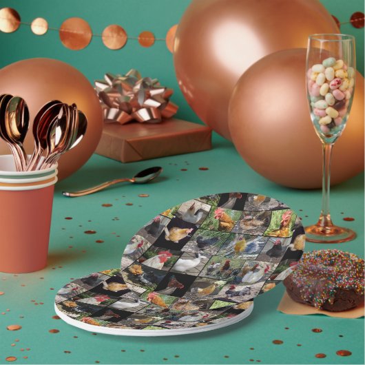 Assiettes En Carton Collage De Photos De Poulets Et De Coqs, (Multi)