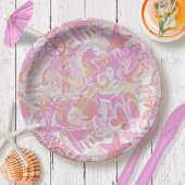 Assiettes En Carton Collage de plage nautique Hot Pink ID840