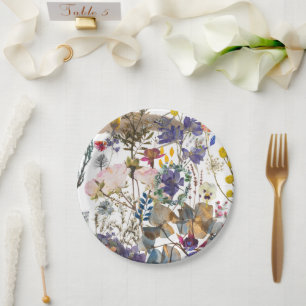 Assiettes En Carton Collage Fleur sauvage romantique