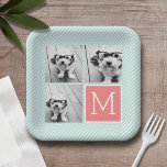 Assiettes En Carton Collage photo de la menthe et du corail Monogramme<br><div class="desc">Utilisez 3 photos carrés pour créer un cadeau unique et personnel. Ou vous pouvez garder le chiot hipster et faire un gardien branché. Si vous avez besoin d'ajuster les images,  cliquez sur l'outil personnaliser pour apporter des modifications.</div>