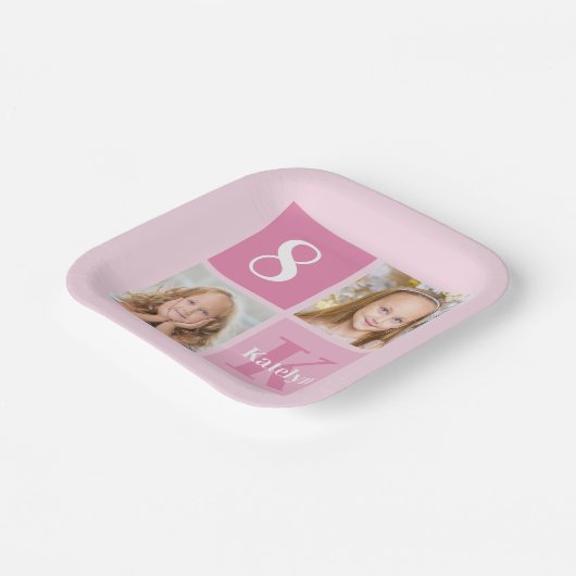 Assiettes En Carton Collage photo fille rose mignonne fête d'anniversa (Angulaire)