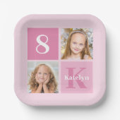 Assiettes En Carton Collage photo fille rose mignonne fête d'anniversa (Recto)