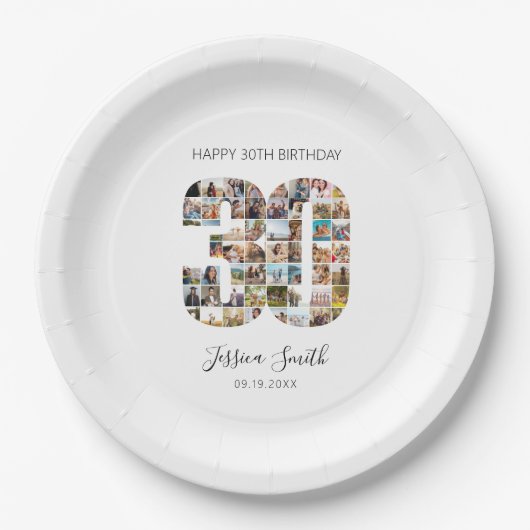 Assiettes En Carton Collage photo moderne 30e anniversaire (Devant)