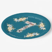 Assiettes En Carton Collage photo turquoise Fleur bleu jaune 7e annive (Angle)