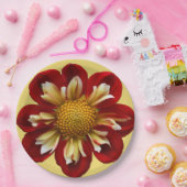 Assiettes En Carton Collarette rouge Dahlia sur Floral Jaune (Fête)