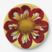 Assiettes En Carton Collarette rouge Dahlia sur Floral Jaune (Devant)