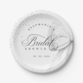 Assiettes En Carton Collation de mariage Perles et Nœud Blanc (Devant)