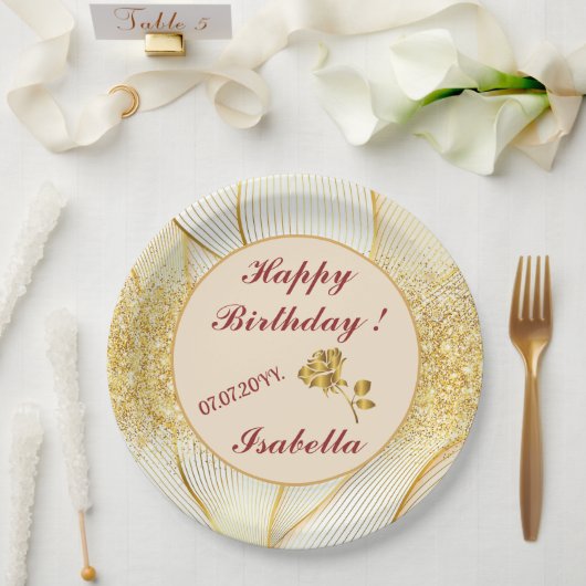 Assiettes En Carton Collection de lignes blanches dorées florales mode (Mariage)