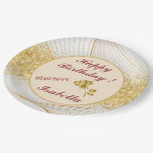 Assiettes En Carton Collection de lignes de feuilles blanches dorées m (Angle)