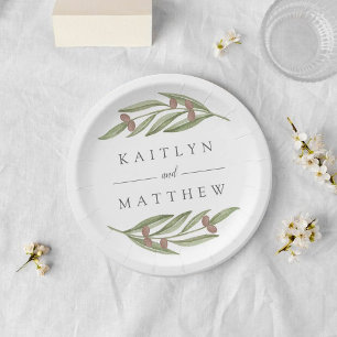 Assiettes En Carton Collection de Mariages de Branches d'Olivier