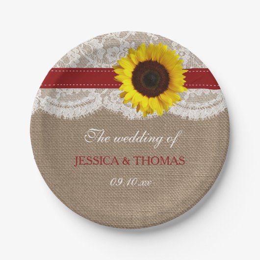 Assiettes En Carton Collection de Mariages de tournesol rustique - Rou (Devant)