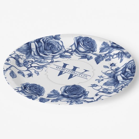 Assiettes En Carton Collection de Roses personnalisés Rose bleu (Angle)