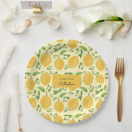 Assiettes En Carton Collection Lemon Bloom jaune à motifs (Mariage)