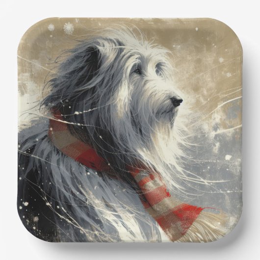 Assiettes En Carton Collie À Poils Avec Écharpe D'Hiver À Rayures (Recto)