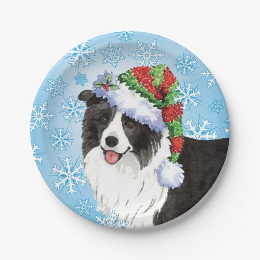 Assiettes En Carton Collie de la frontière de Noël (Devant)